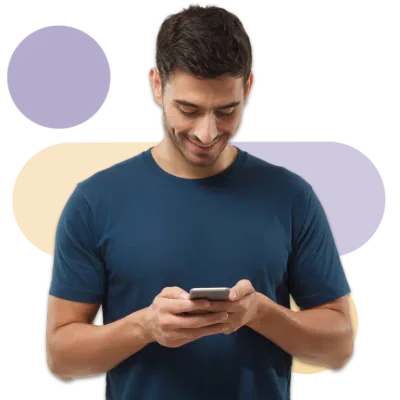 uomo con cellulare in mano e logo www.youservice.it in trasparenza