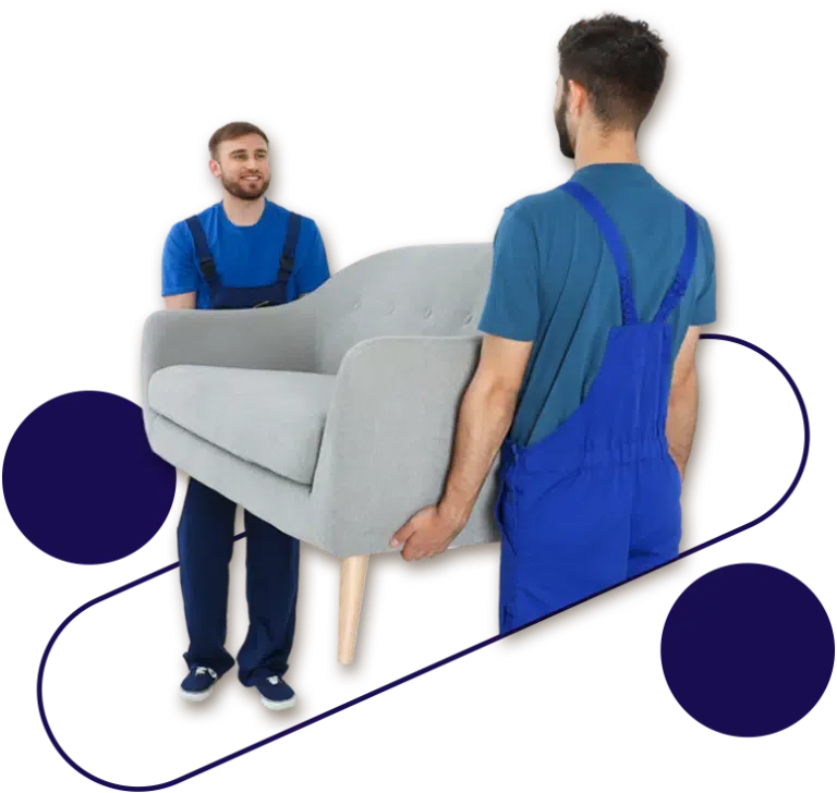 Facchini trasportano una poltrona con grafica logo www.youservice.it